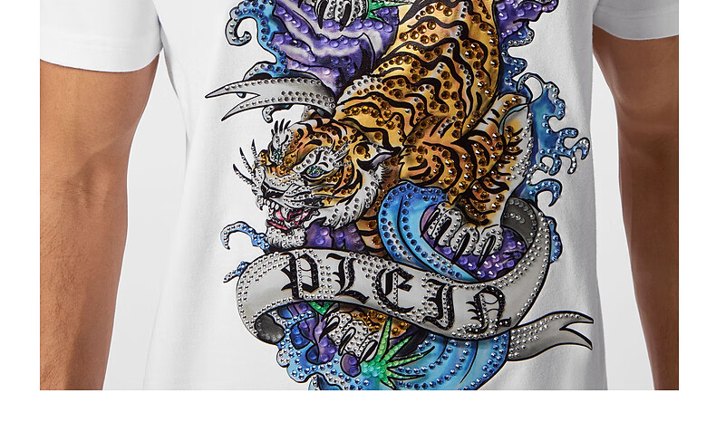 19，PHILIPP PLEIN 2024年鞦季男士TATTOO圓領短袖T賉 黑色 M