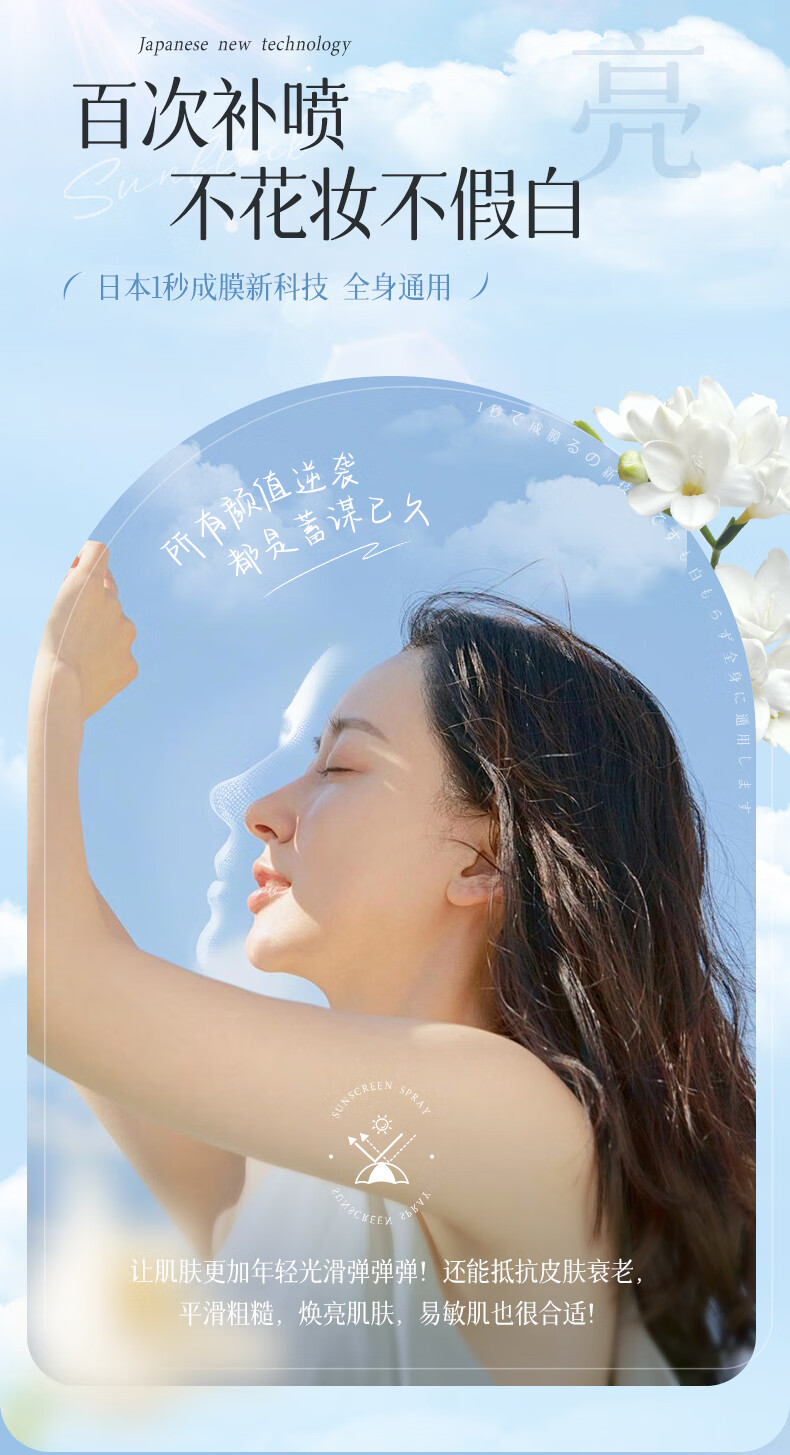 维特丝防晒霜喷雾美白遮瑕隔离紫外线男女士防水汗持久全身儿童学生军训 SPF50+ 150ml 海边沙滩户外专用