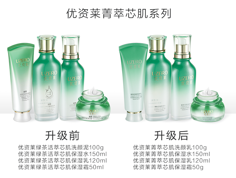 优资莱（UZERO） 优资莱菁萃芯肌绿茶补水保湿水乳套装洗面奶霜国货护肤品化妆品 【肌底补水2件套】水+乳