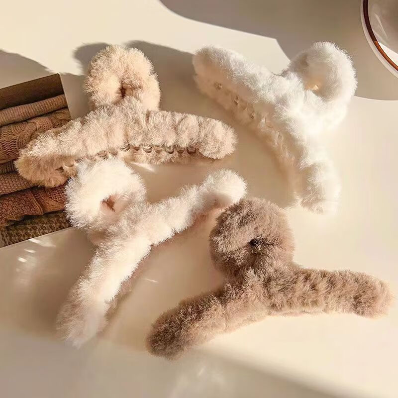 南暖美妆护肤美妆工具套装毛绒发夹抓夹发夹子ins高级感发抓毛毛 3个装【黑+米白+咖】 美拉德配色