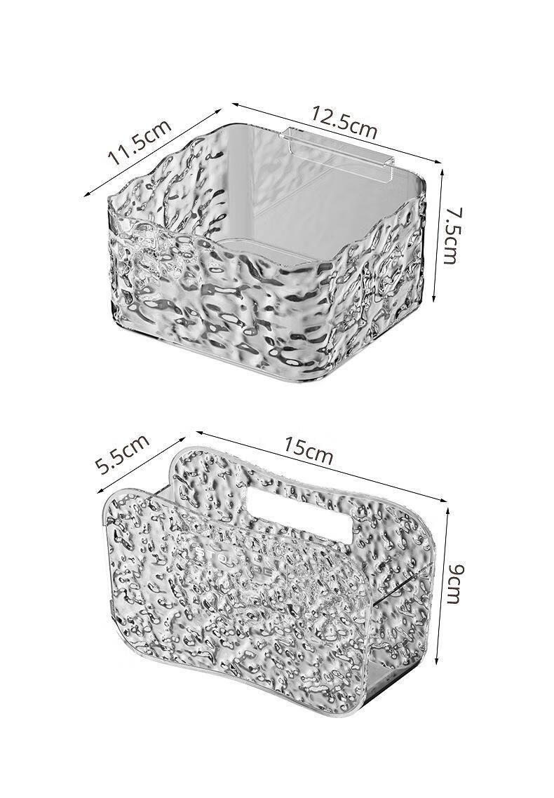 15，三千界廚房蔥薑蒜收納筐透明化妝品收納盒衛生間免打孔壁掛儲物盒 方形透明白（1個裝）
