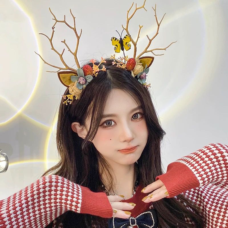 欧曾圣诞节头鹿角发网红麋鹿发头森系美妆仙女拍照装扮圣诞工具 1个