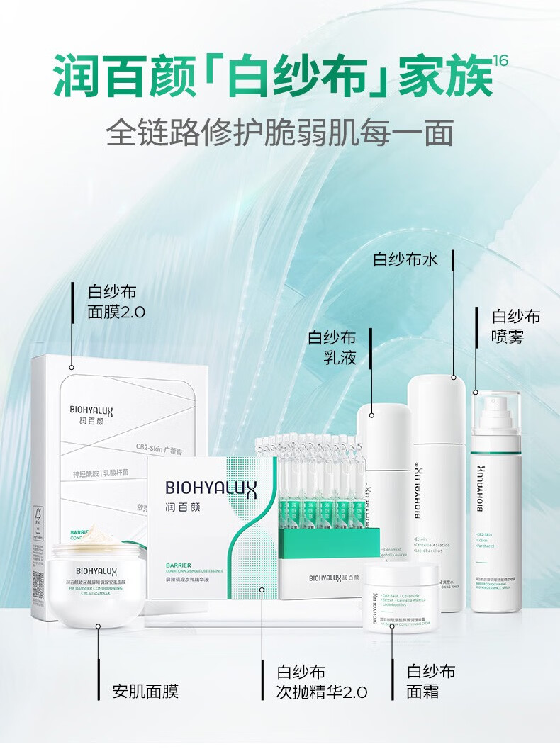 润百颜玻尿酸屏障调理次抛精华液白纱布舒缓修护面部精华护肤品礼物女 屏障次抛精华5支2.0