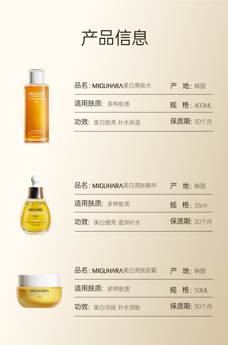 MIGUHARA 咪咕哈啦美白爽肤湿敷补水精华面膜霜护肤套装保湿化妆礼物 【王炸套装】水+精华+面霜