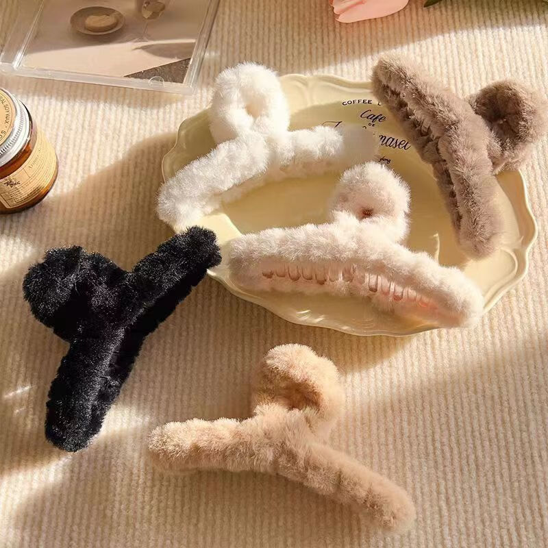南暖美妆护肤美妆工具套装毛绒发夹抓夹发夹子ins高级感发抓毛毛 3个装【黑+米白+咖】 美拉德配色