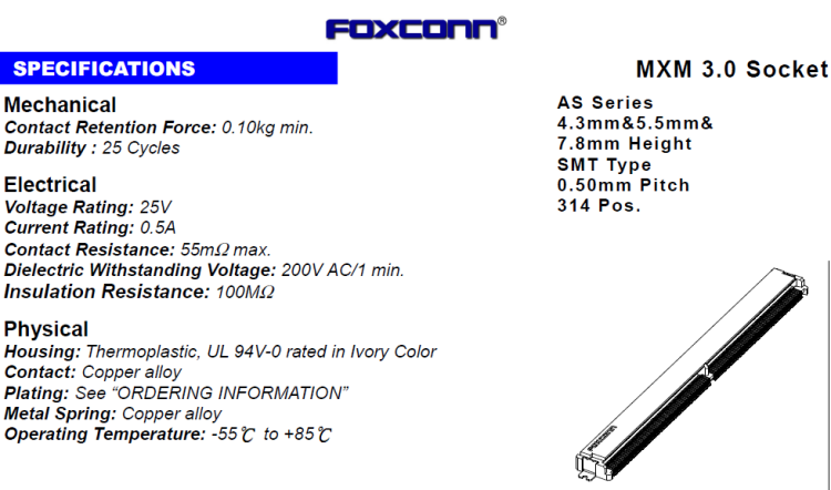 3，Foxconn富士康AS0B826-S78B-7H連接器MXM 314P H=7.8 35