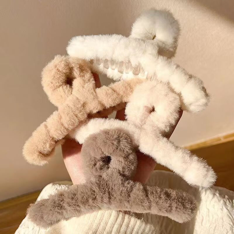 南暖美妆护肤美妆工具套装毛绒发夹抓夹发夹子ins高级感发抓毛毛 3个装【黑+米白+咖】 美拉德配色