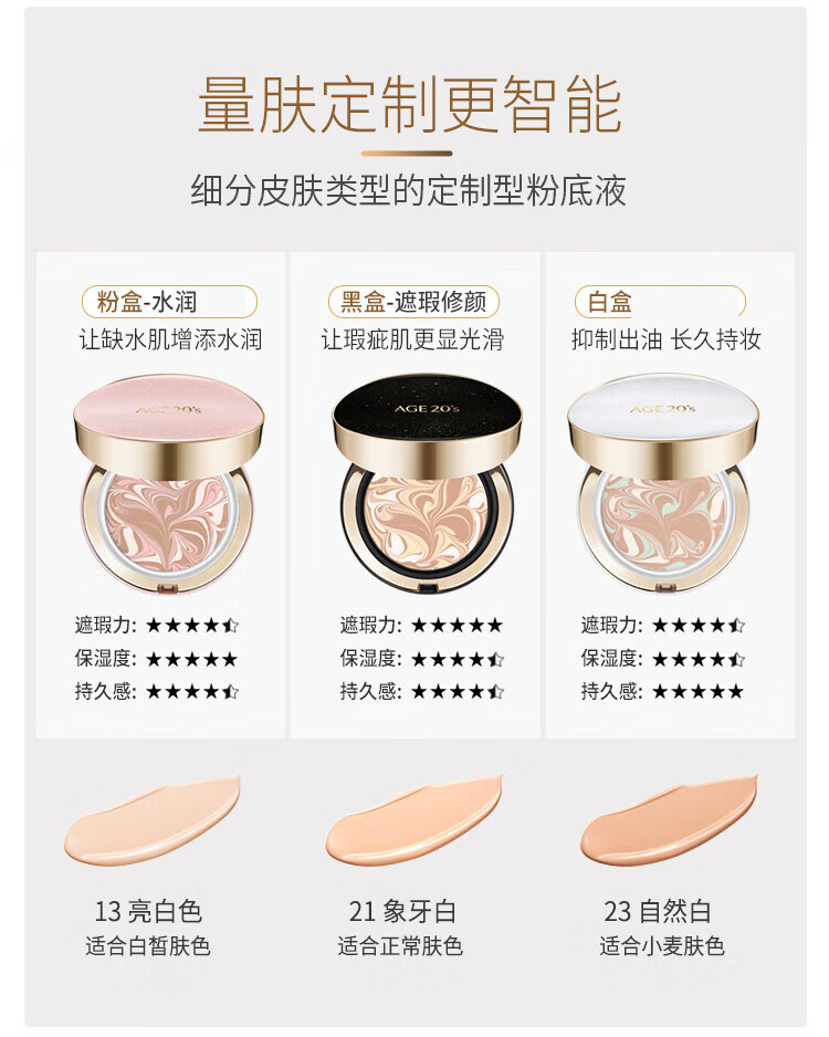 Aekyung Age 20's爱敬精华遮瑕粉底气垫bb霜三色拉花星空款水润遮瑕持妆清爽防晒 【星空黑】21#象牙白 遮瑕修颜