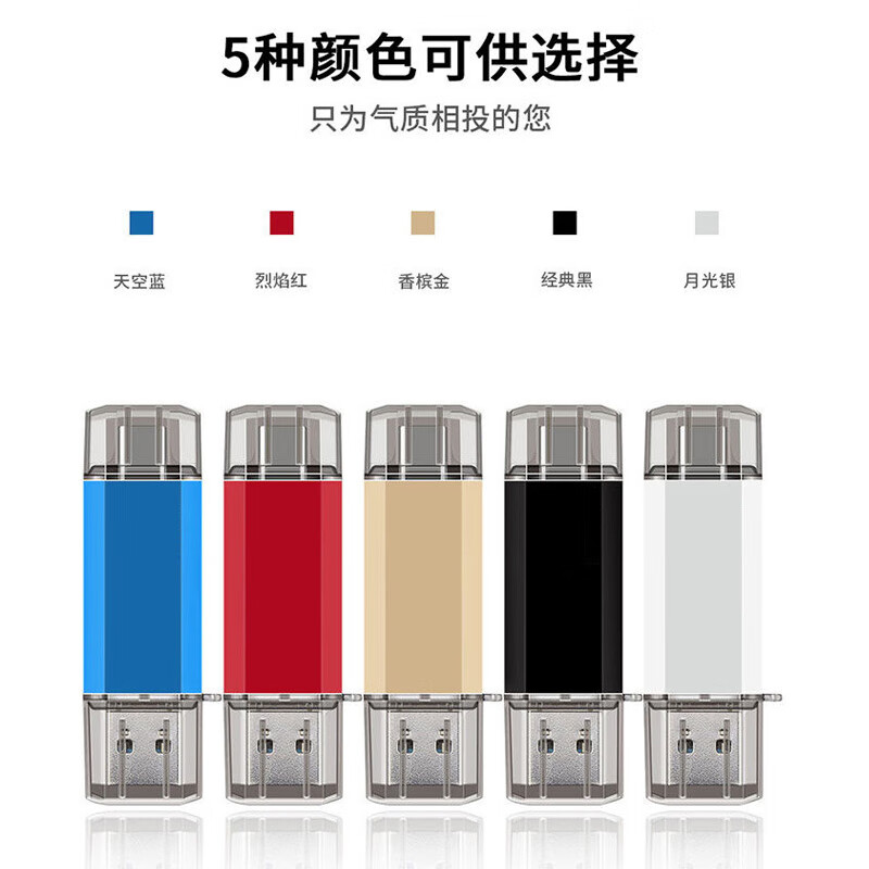 9，BIIKSEM手機U磐 Type-C USB2.0雙接口手機電腦兩用雙頭高速優磐車載（刻 稜邊亮彩TYP-C-黑色 64GB