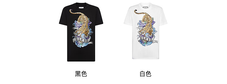 6，PHILIPP PLEIN 2024年鞦季男士TATTOO圓領短袖T賉 黑色 M