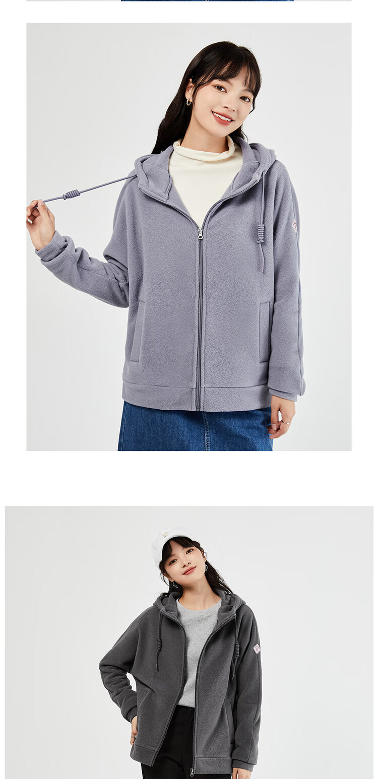 Женская флисовая толстовка Giordano с логотипом бренда, свободная толстовка на молнии с капюшоном 05373854