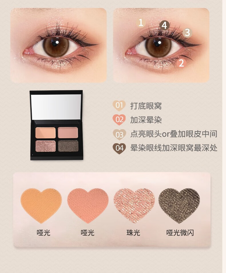 PUCO不负人间四色眼影盘大地色眼影蜜桃盘哑光珠光细闪爆闪纯欲风小盘 01人间值得【成熟蜜桃盘】 4g
