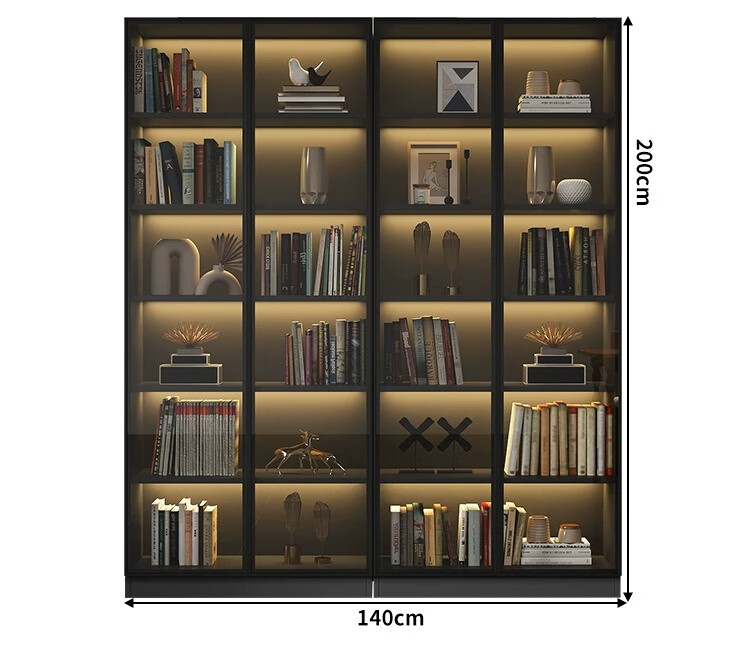 格原素2024新款书柜一体整墙到顶带书橱客厅展示柜定制轻奢玻璃门实木轻奢定制展示柜客厅书橱满 宽120深32高200详情图片24