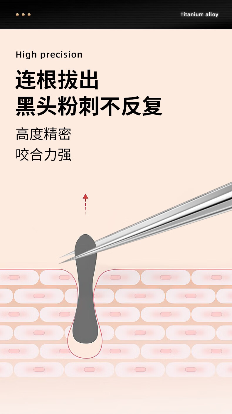 DITI 钛合金细胞夹 拔黑头夹粉刺专业挤痘痘工具美容院专用粉刺针镊子 钛合金超尖细胞夹（铁盒装）+钛合金粉刺针+放大镜