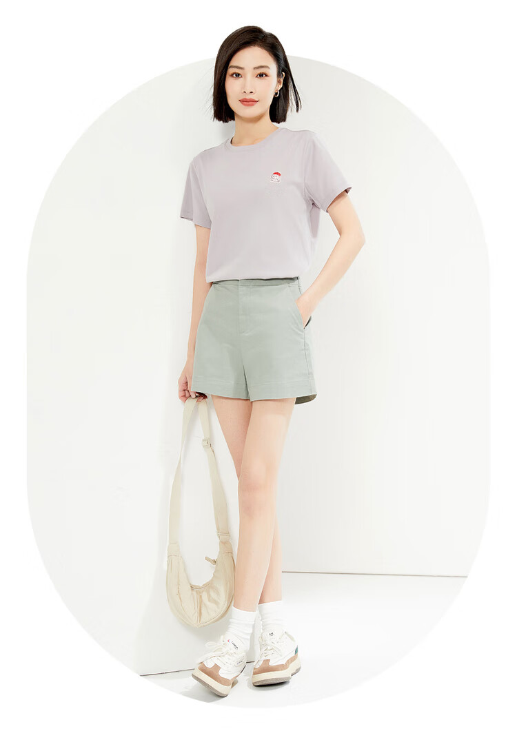 Женская футболка Giordano, летняя, из чистого хлопка, с небольшой вышивкой, молодежная с круглым вырезом, повседневная футболка для женщин, 13324326, размер L, серо-фиолетовая