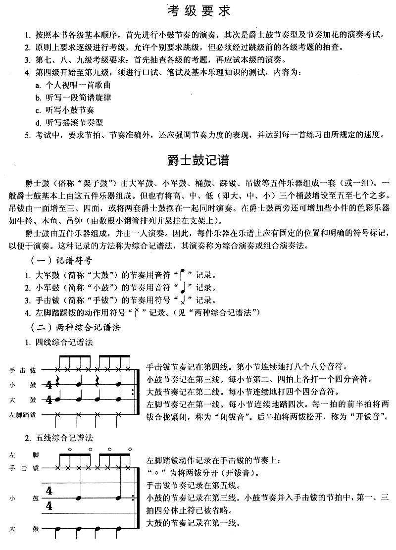 全国乐器考级爵士鼓(带2cd) 修订版 爵士鼓考级教材 黄中山 编著 湖南