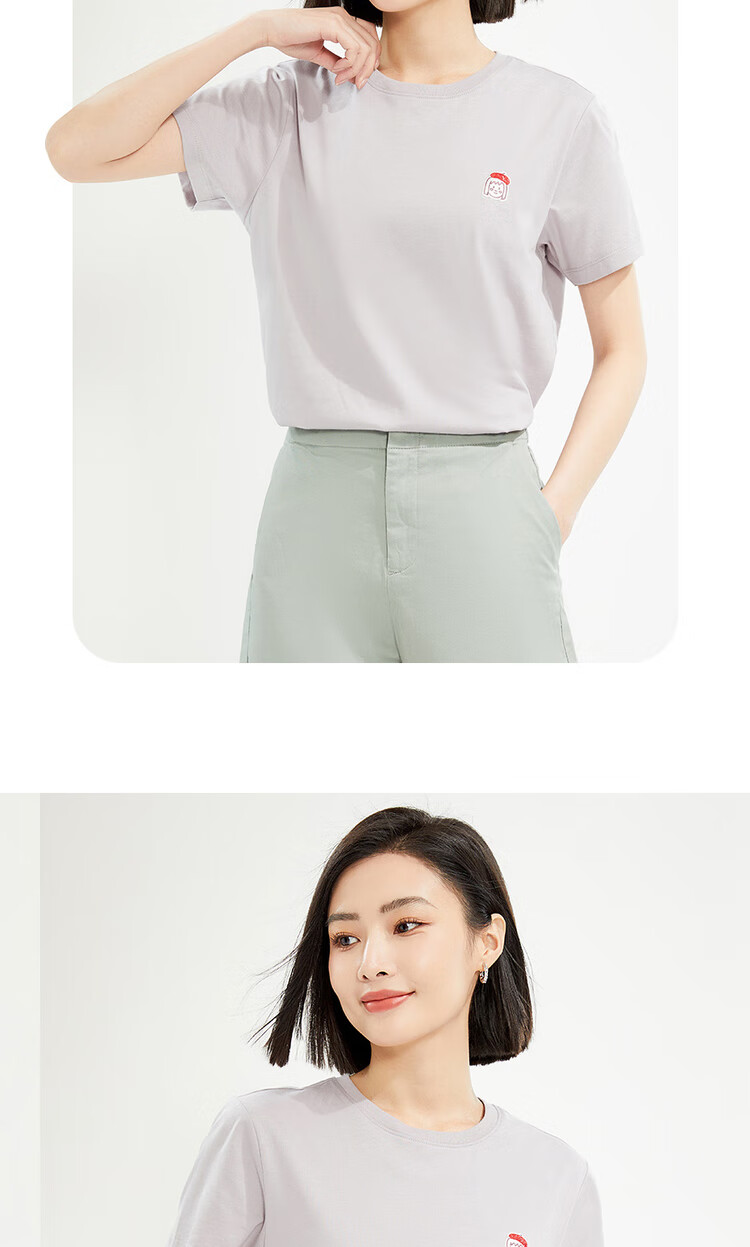 Женская футболка Giordano, летняя, из чистого хлопка, с небольшой вышивкой, молодежная с круглым вырезом, повседневная футболка для женщин, 13324326, размер L, серо-фиолетовая