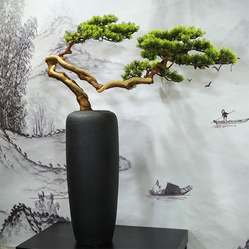 新中式仿真松树迎客松盆景罗汉松植物盆栽展厅客厅酒店禅意摆件 篙端