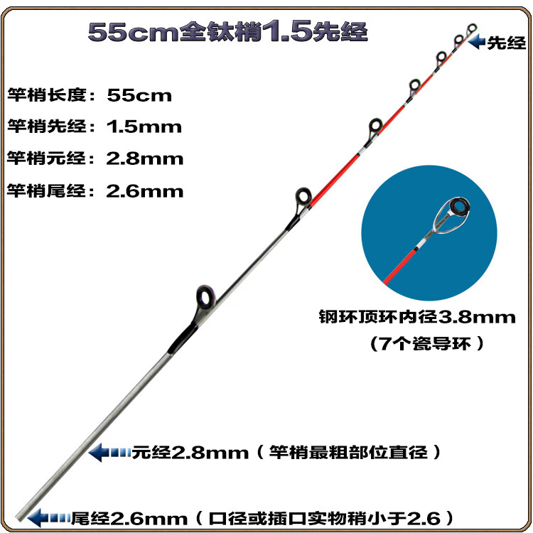 全钛合金竿稍 筏竿竿稍伐杆筏杆阀杆杆梢全钛合金筏竿稍diy筏钓稍 55