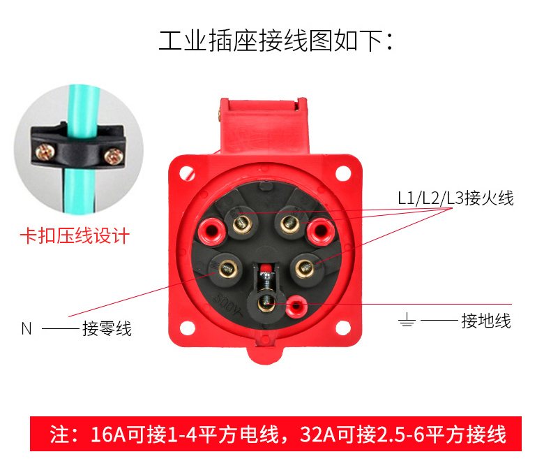 德力西工业插头插座连接器3芯4芯5三相电380v大功率防水航空插头 暗装