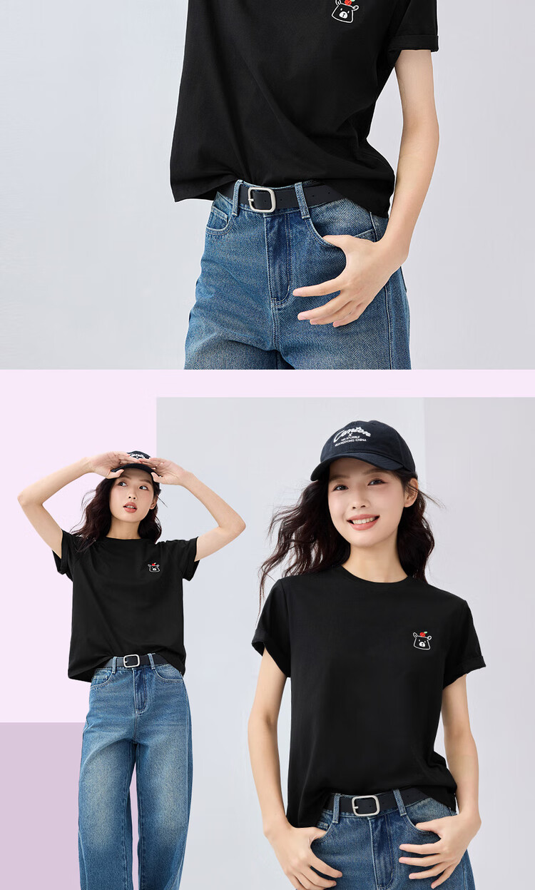 Женская футболка Giordano с коротким рукавом, летняя, 100% хлопок, с вышивкой милого животного, круглый вырез, модель 13325324