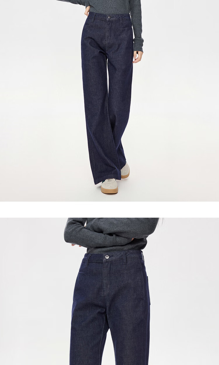 Джинсы Giordano женские, модель 05415688, расслабленный крой, высокая талия, слегка расклешенные штанины, синие, размер 28