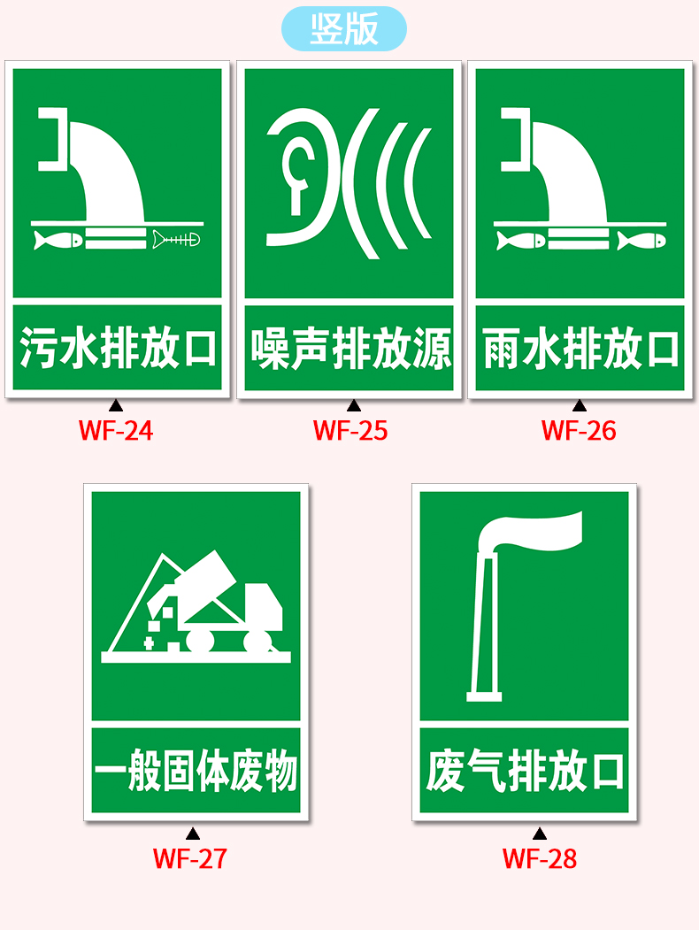 标识牌污水雨水废气噪声一般固体排放口源国标环保污染物种类警示标志