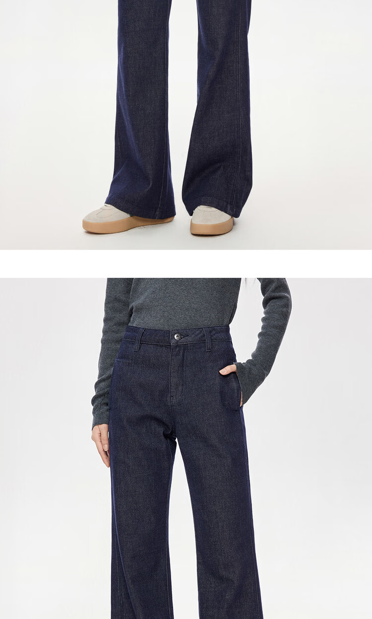 Джинсы Giordano женские, модель 05415688, расслабленный крой, высокая талия, слегка расклешенные штанины, синие, размер 28