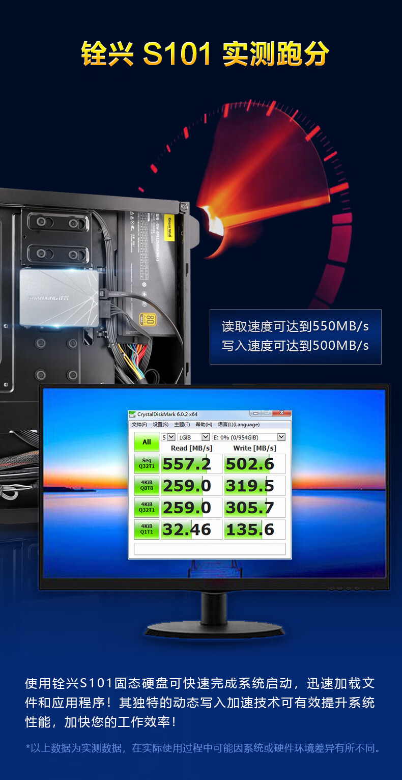 铨兴（QUANXING） SSD固态硬盘 2.5英寸SATA3.0接口 S101系列笔记本台式机升级 512G 银色 读550MB/S 写500MB/S