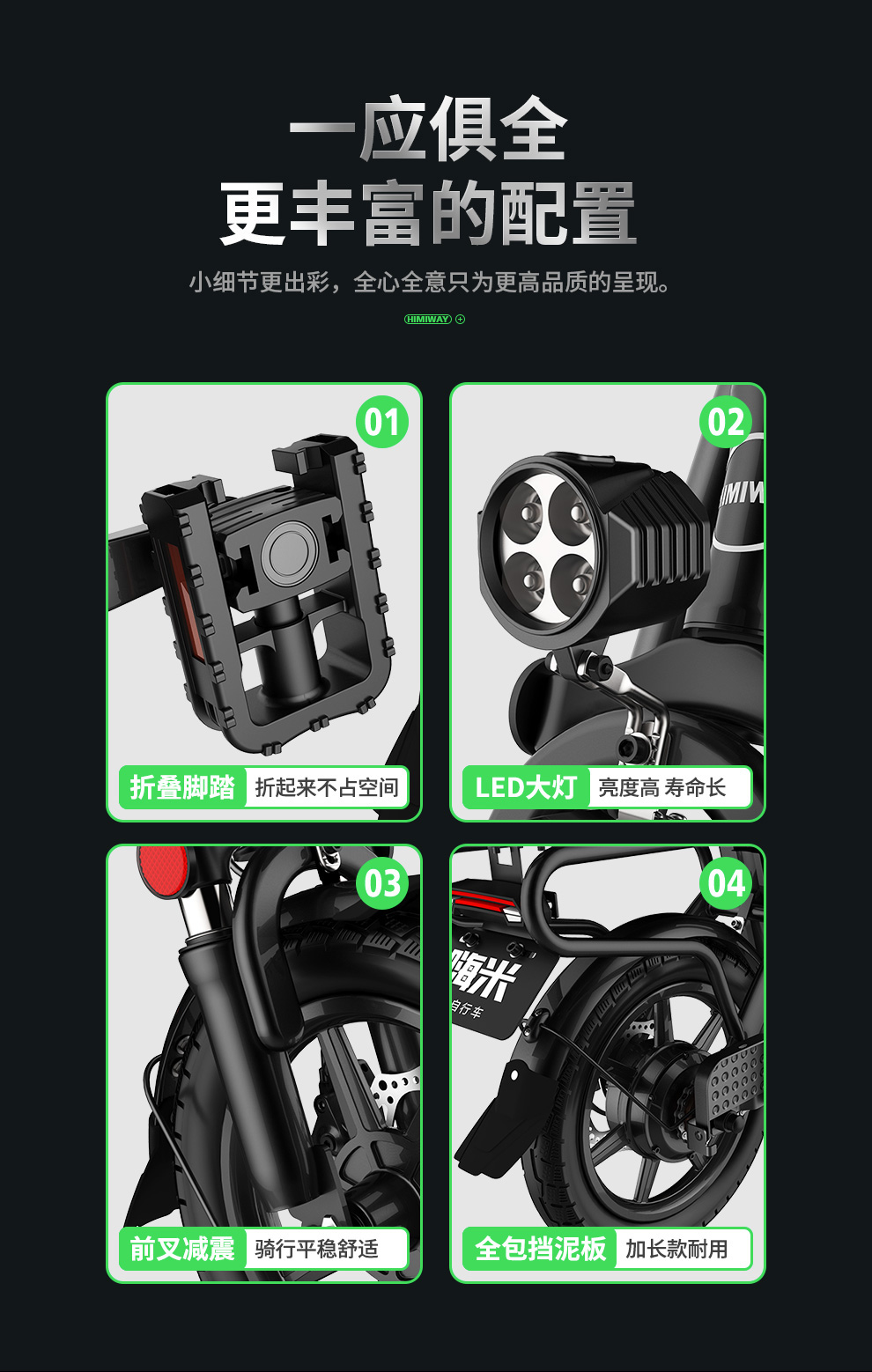 HIMIWAY嗨米 电动自行车代驾折叠电动车迷你锂电池电瓶车新国标成人小型滑板车男女单车 精英版黑色 汽车动力电芯 助力约60KM 保修3年