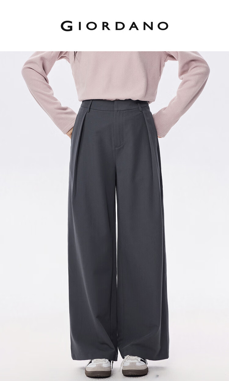 Женские брюки Giordano, серые, широкие, с плиссировкой, для коммутирования, осень-зима 2026, размер 25