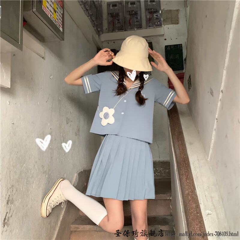 安美菲 初高中大学生闺蜜装00后社会女生小清新日系软妹短袖连衣裙
