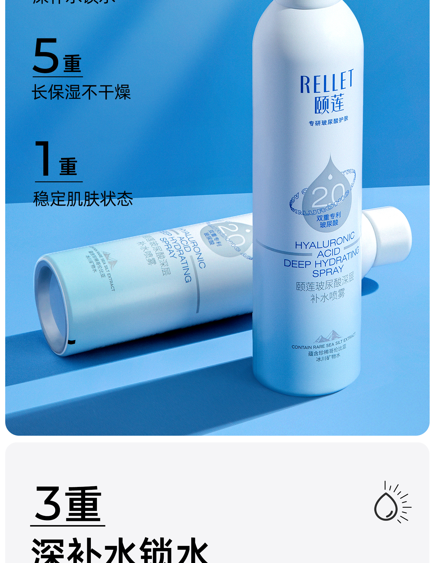 颐莲（RELLET） 福瑞达【新升级2.0】玻尿酸深层补水喷雾 保湿定妆爽肤水 300ml
