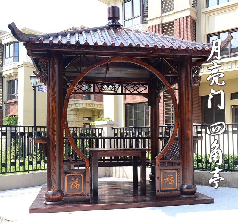 嘉勒美六角凉亭仿古实木亭子庭院花园户外别墅度假区设计凉亭 飞檐八角亭子