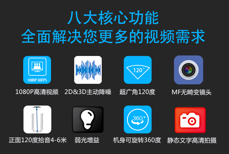 walzer 1080P高清视频会议摄像头 会议屏一体机智慧屏摄像头 120°大广角摄像头 智能降噪 C9摄像头+2.1米伸缩落地架+3米延长线