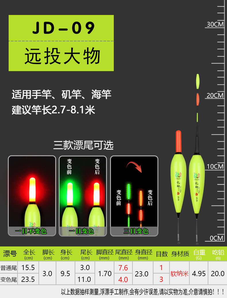 咬钩变色鱼漂日夜两用矶钓夜光漂滑漂重力感应远投大物海钓漂浮漂jd09