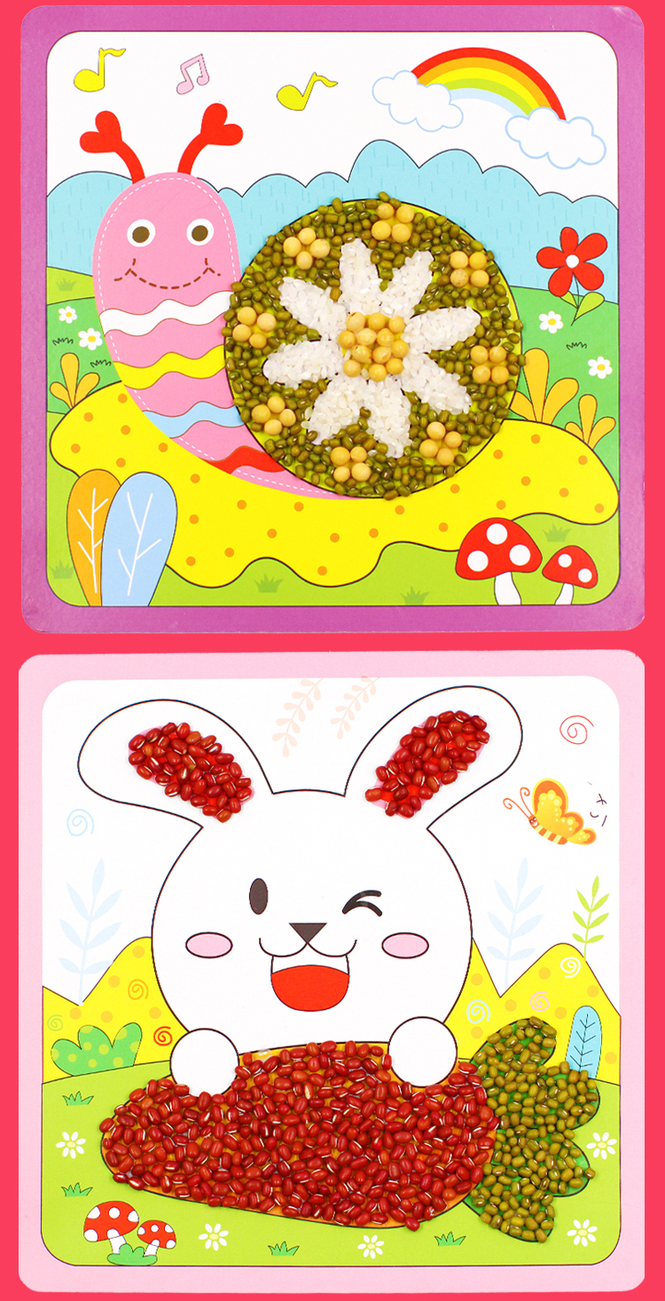 儿童豆豆种子画diy粘贴画五谷杂粮幼儿园宝宝子手工制作材料包 粮食画