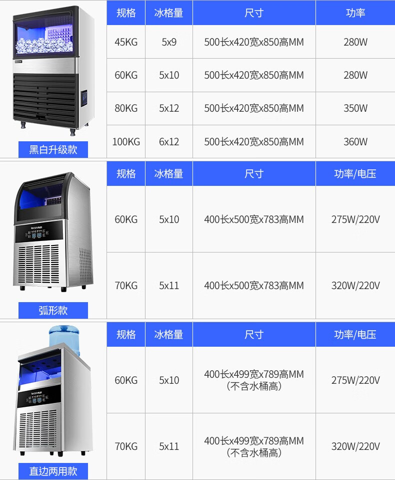 乐创lecon方冰制冰机商用家用全自动冰块制冰机大型大容量小型迷你