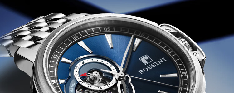 罗西尼(ROSSINI) 手表 勋章系列时尚自动机械男表镂空蓝盘钢带【专柜同款】8633W05C