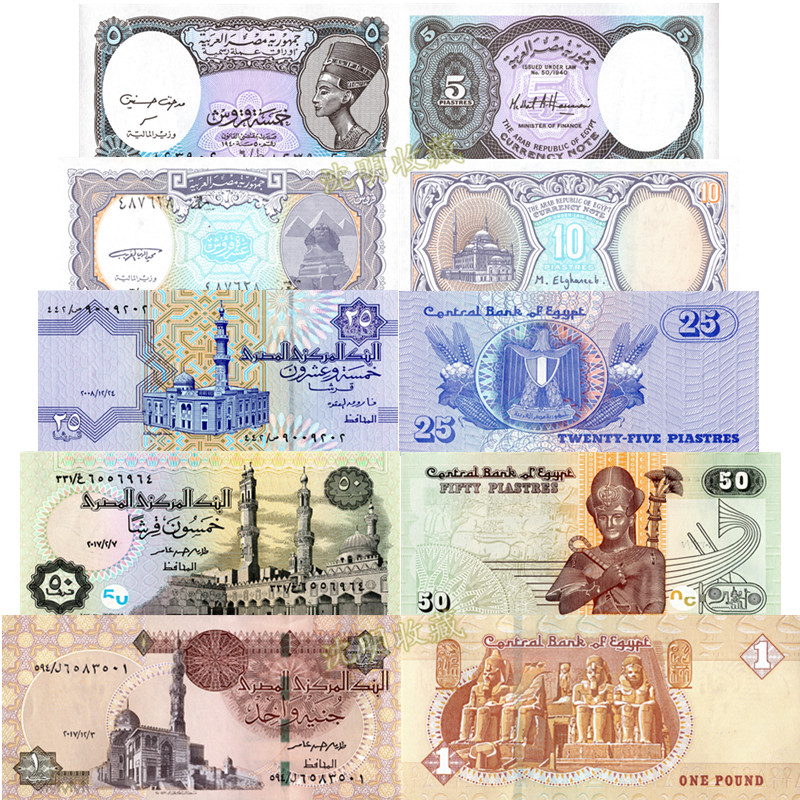 【沈明收藏】非洲-全新unc 埃及纸币2008-2017年 世界外国钱币 5枚(5