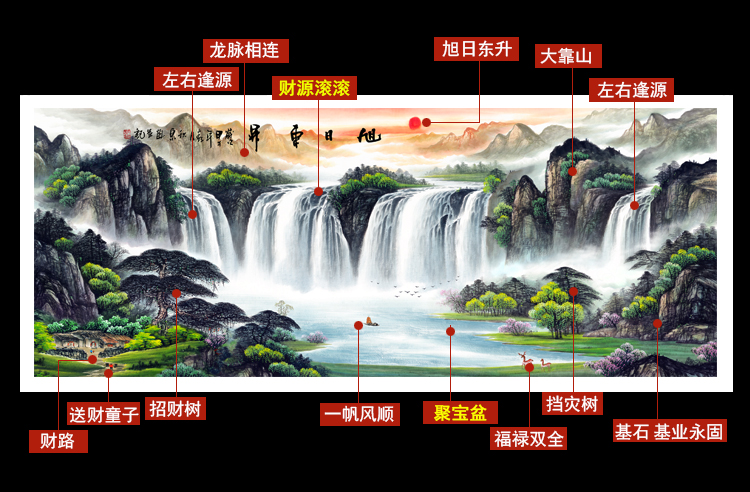 旭日东升山水画国画办公室字画中堂客厅风水靠山装饰挂画鸿运当头