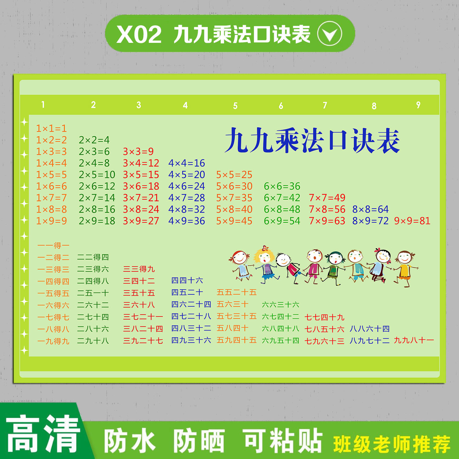 乘法口诀表挂图九九儿童小学生数学2二年级上册口算贴纸自粘偏旁部首