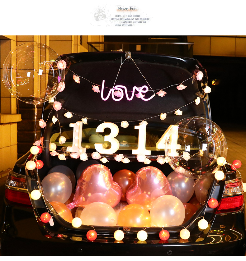 布置汽车生日鲜花气球抖音网红创意520求婚浪漫表白 惊喜后备箱套餐n