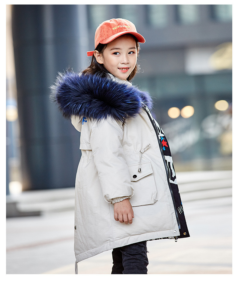官方品质 保暖防寒 4-16岁小孩子冬天穿的女童双面羽绒服新款韩版洋气