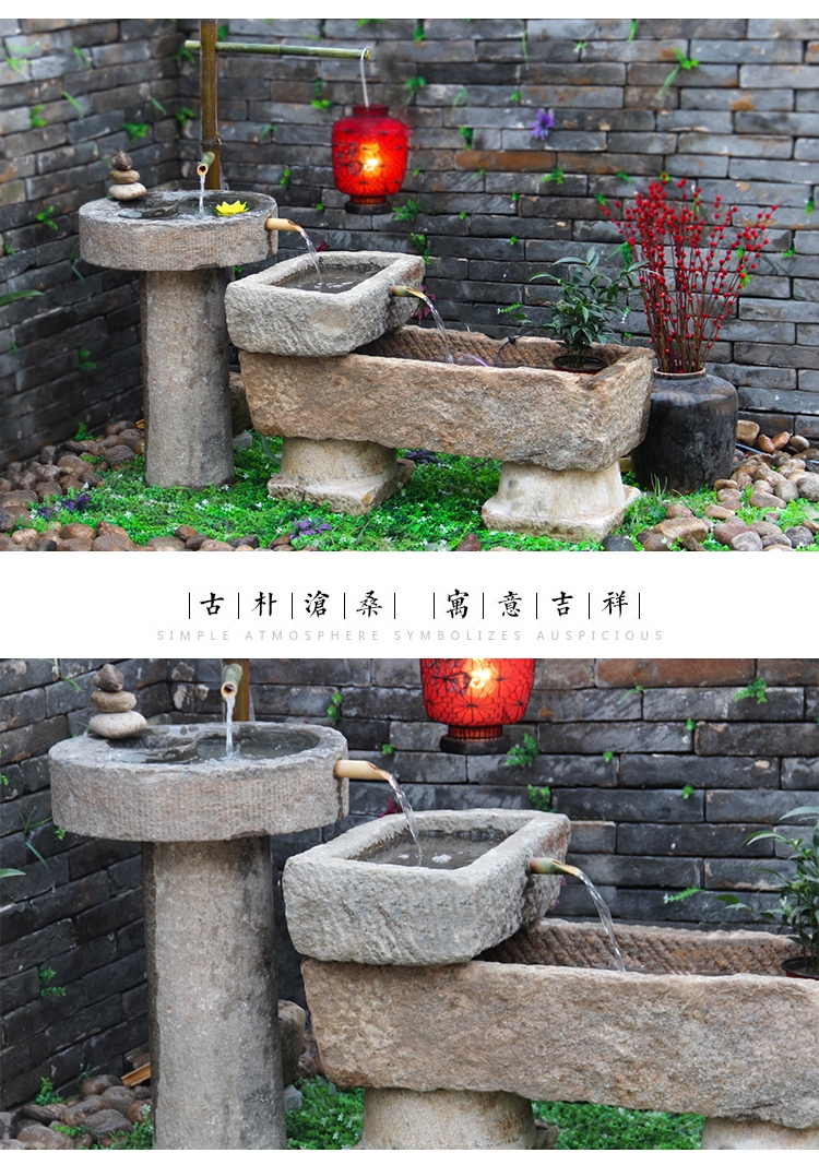 阳台庭院石槽鱼缸造景元宝盆流水景观石头石盆养鱼磨盘旧石器组合水