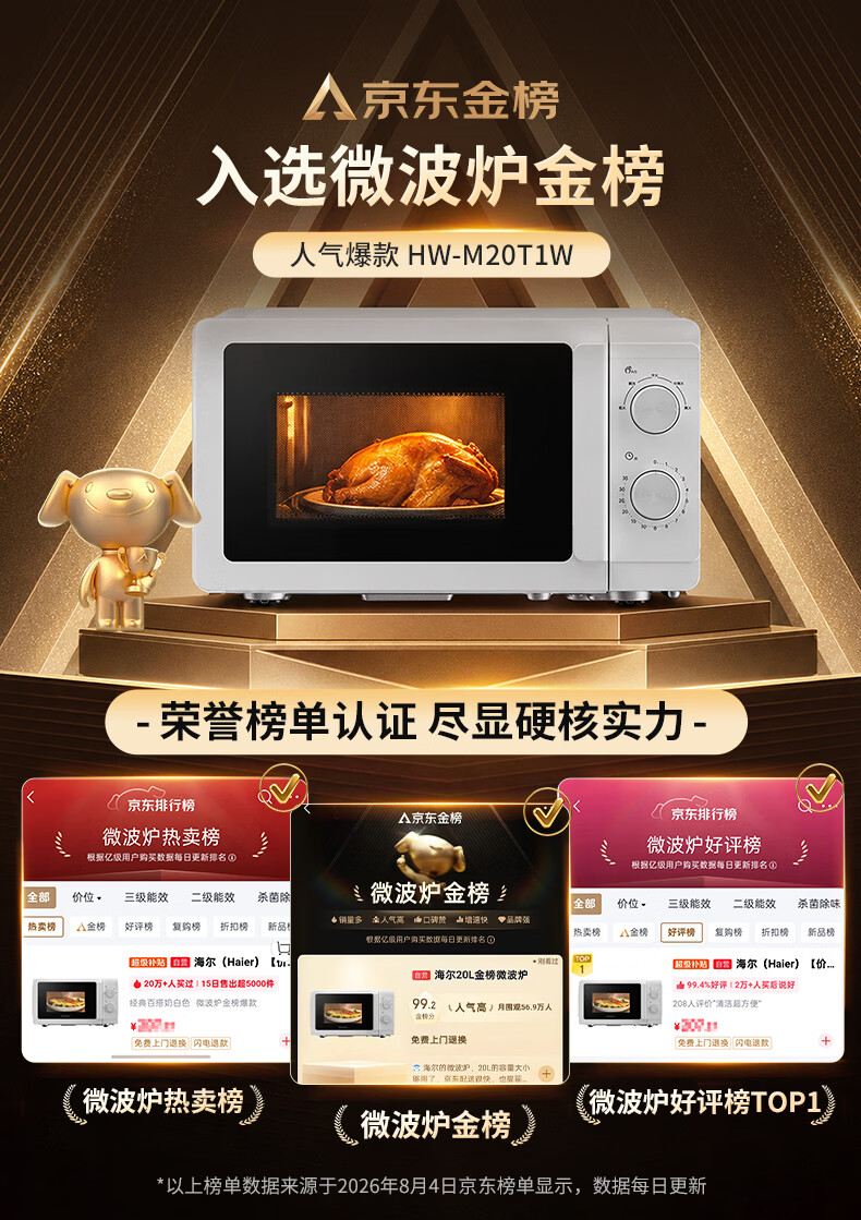 海尔(Haier)【金榜推荐】快捷微波炉 360°转盘加热 汉玉白旋转操作 易洁内胆 家用小型 老人适用 HW-M20T1W 商品详情图 5
