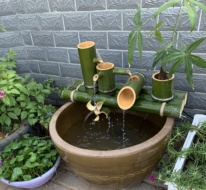 中式竹子流水喷泉摆件水景观竹流水喷泉摆件竹子石磨槽鱼池过滤装饰