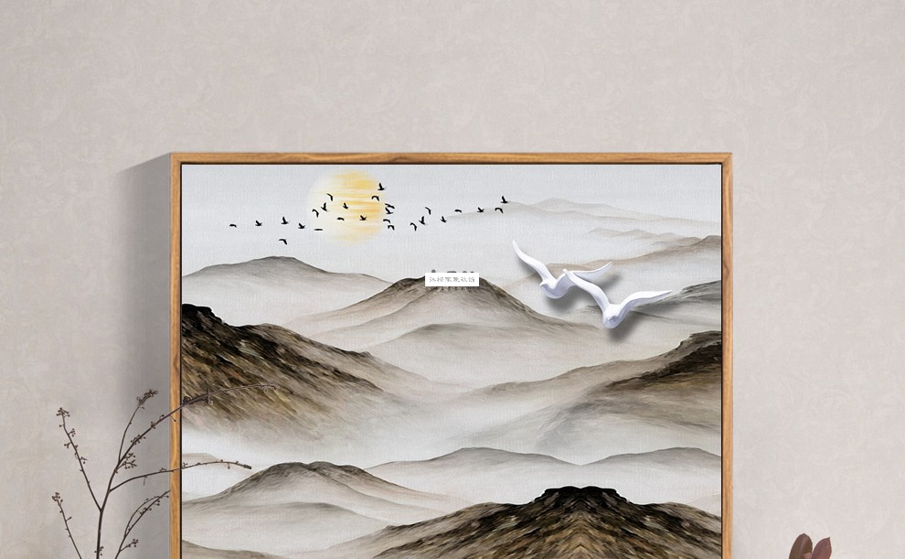 配电箱玄关装饰画电表箱装饰画新中式禅意水墨国画山水画遮挡壁画中国