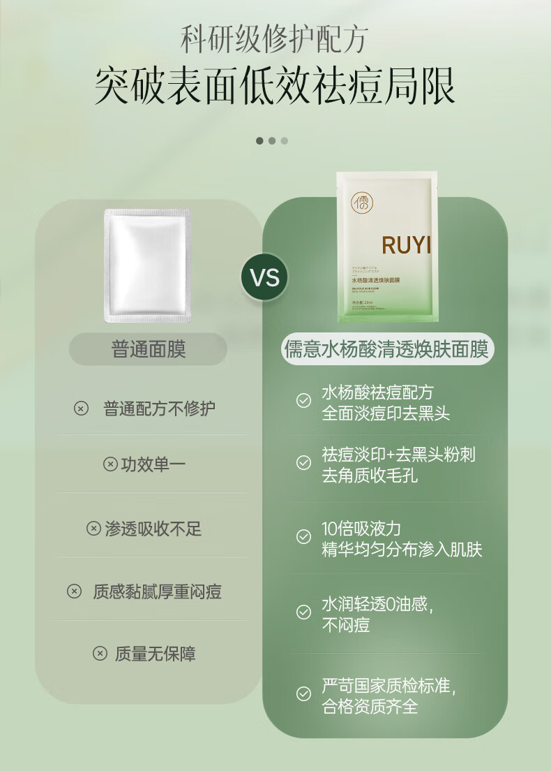 儒意水杨酸祛痘面膜淡化痘印补水保湿嫩白收缩毛孔控油修复男女士专用 25片赠3片【淡化红肿】祛痘消印