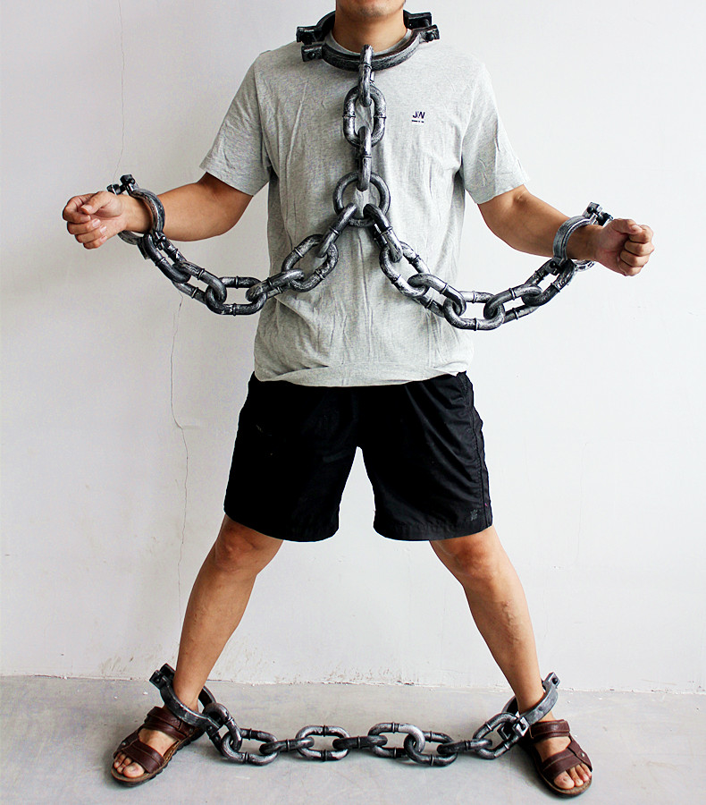 460g万圣节表演道具塑料影视囚犯铁链手镣铁链手铐手链 带棒锤子